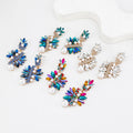 2023 Exaggerated Jewelry Pearl Dangling Earrings Colorful Geometric Crystal Rhinestone Statement Earrings Women