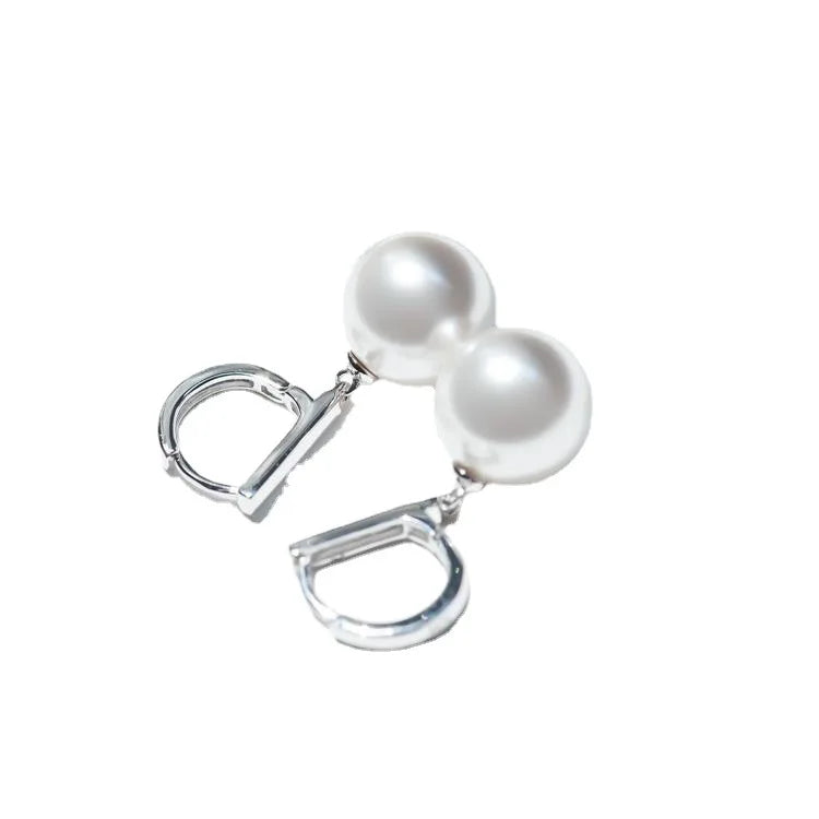 Factory Wholesale  Luxury High Design Pearl Earrings Female 925 Sterling Silver Geometric Ear Buckle Personality Fashion
