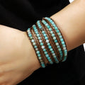 Fashion Women Custom Leather Korea Wax Bracelet Handmade 5 Strands 4mm India Agate Natural Gemstone Amazonite 5 Wrap Bracelets