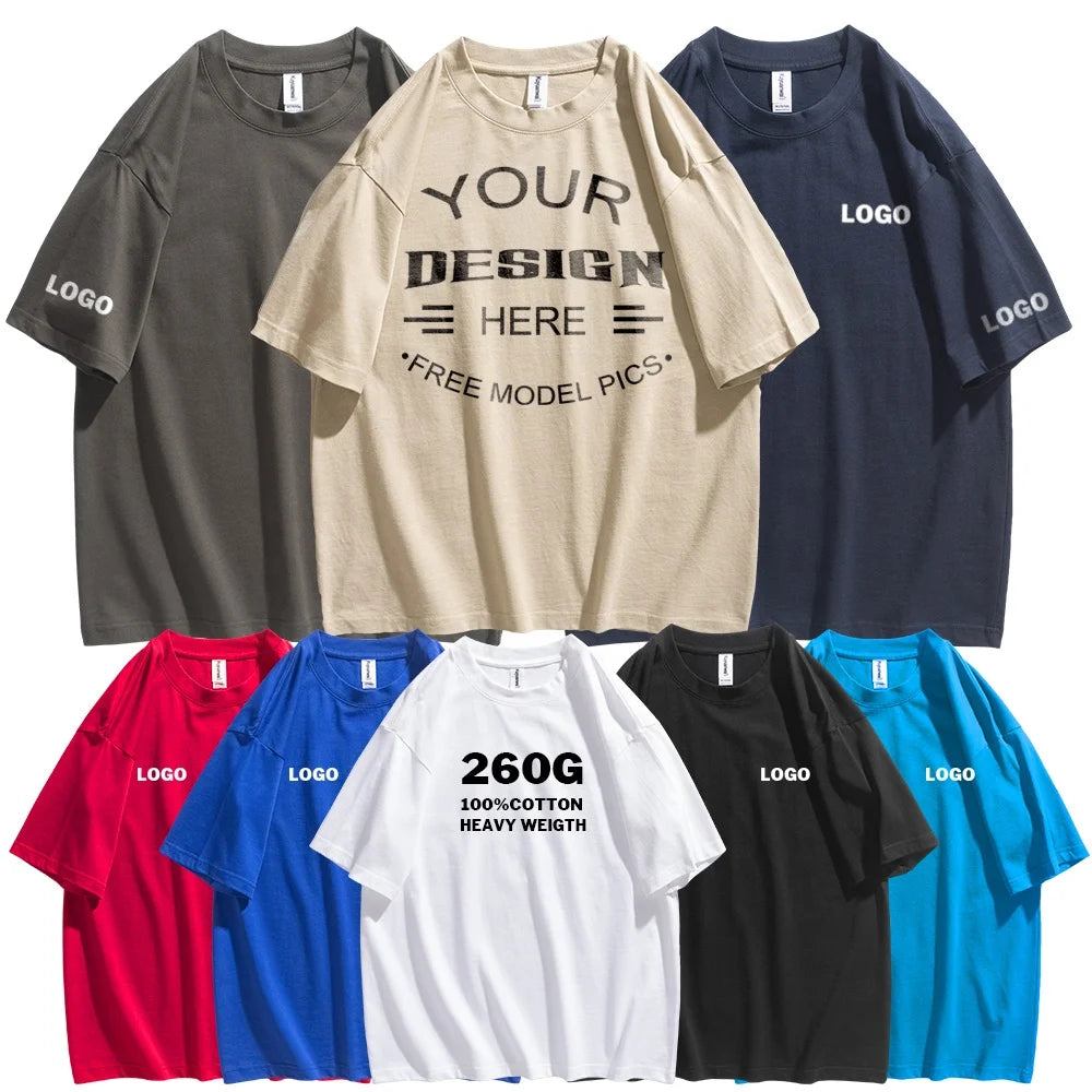 Doveark 260G Heavy Weight Oversized 100% Pure Cotton OEM Short Sleeve Blank Plain Men's T-Shirts Wholesale Casual Printed Tshirt