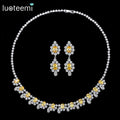 LUOTEEMI Beautiful Bride Wedding Earrings Necklace Woman Flower Fashion Indian Bridal Dubai Jewelry Set Jewellery