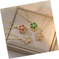 DAIHE Minimalist Rotatable Necklace Stainless Steel Necklace Zircon Flower Rotatable Necklace for Women