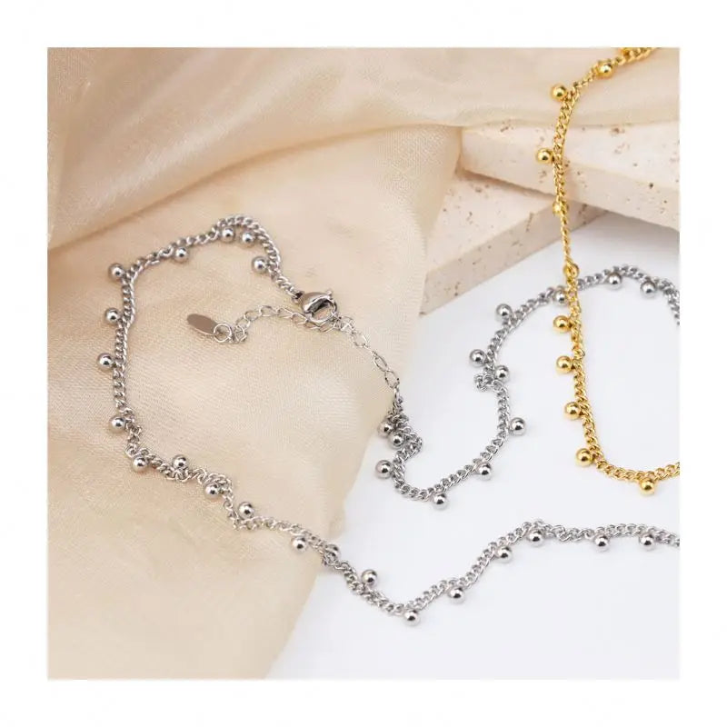 Chris April Stainless Steel 18k PVD Three Gold Beads Charms Chain Necklaces