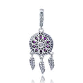 Factory Wholesale 925 Sterling Silver Dreamcatcher Charm Purple Zircon Feather Dangle Fit Original Bracelet for Women Gift