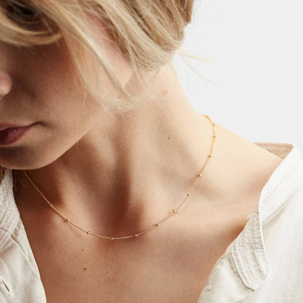 Minimalist Bead Choker Jewelry Necklace Adjustable 316L Stainless Steel Gold Plated Necklace Choker for Girls