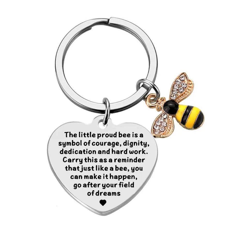 Cute Animal Keychains Custom Words Heart Charm Keychain Stainless Steel Bee Keychains for Bags Key