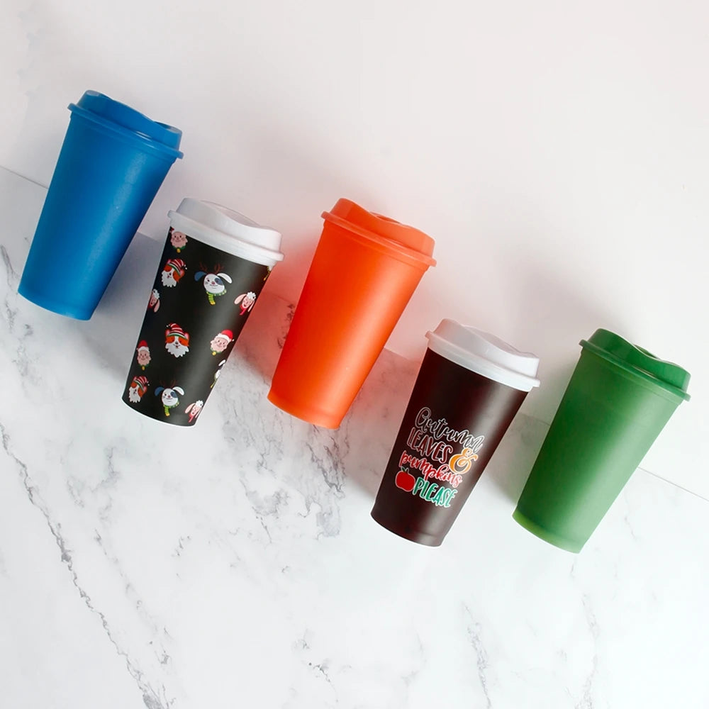 Custom logo 16oz Thermal Temperature Magic Color Changing Travel Reusability Plastic Reusable Coffee Cup With Lid