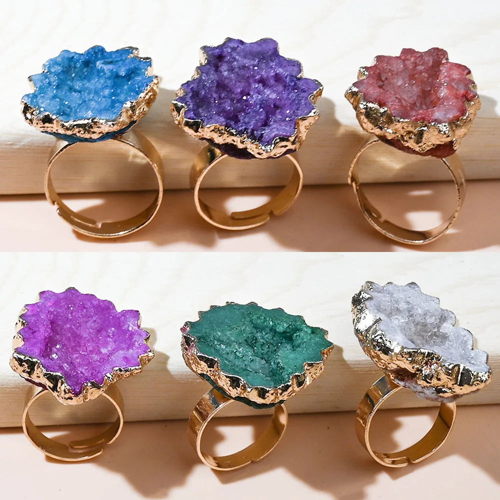 Wholesale Agate Slice Ring Raw Geode Crystal Geode Druzy Ring