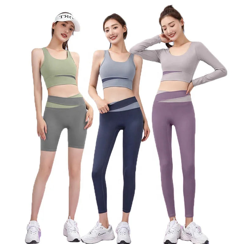 Fashion Women Plus Size Yoga Leggings Running Workout Clothing Yoga Suit Top Sports Wear Gym Fitness 5 Piece Set