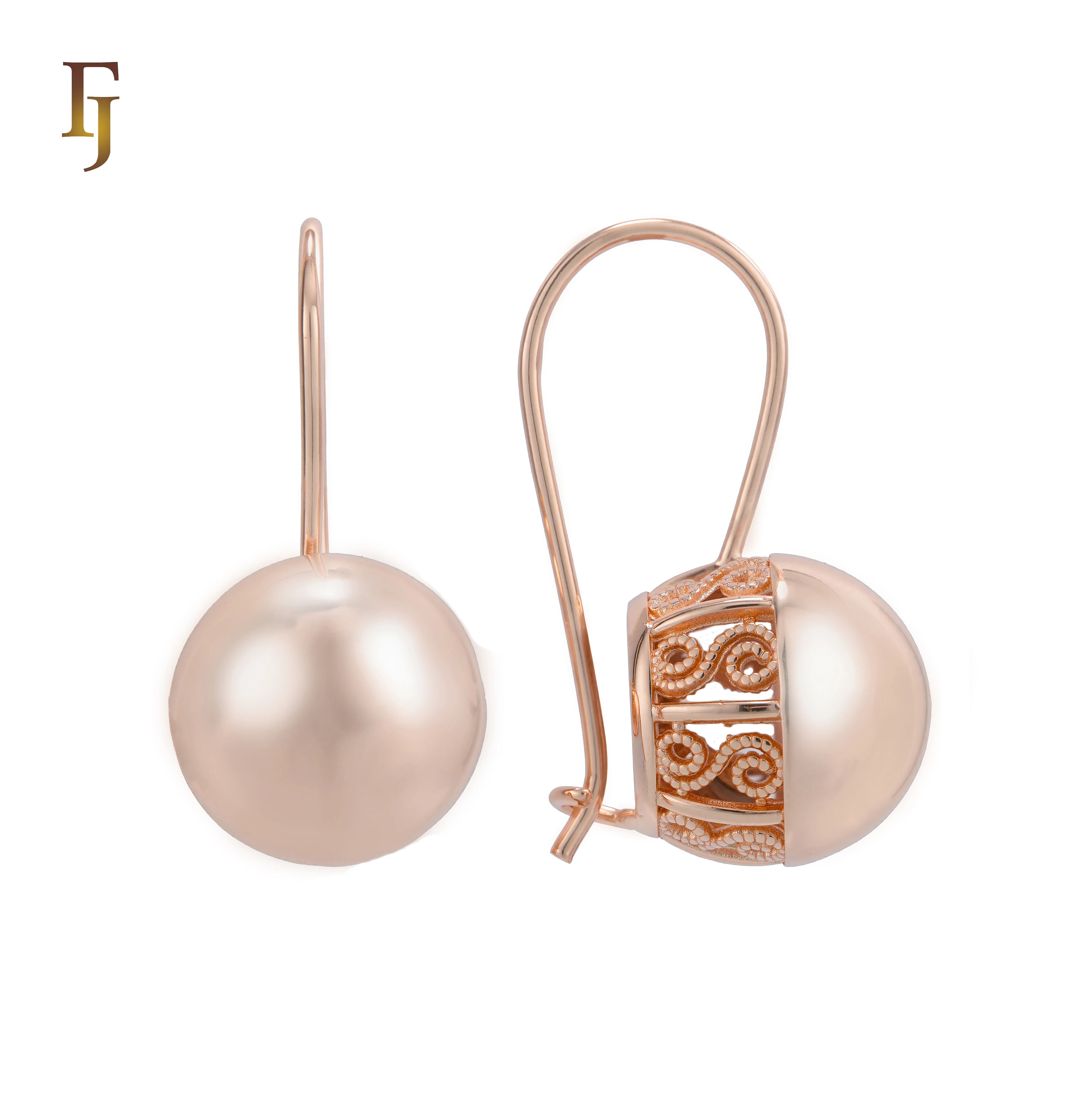 FJ Fallon Fashion Jewelry Gold Wire Hook Earrings Elegant Pearl with Filigree Non-Tarnish Brass Based