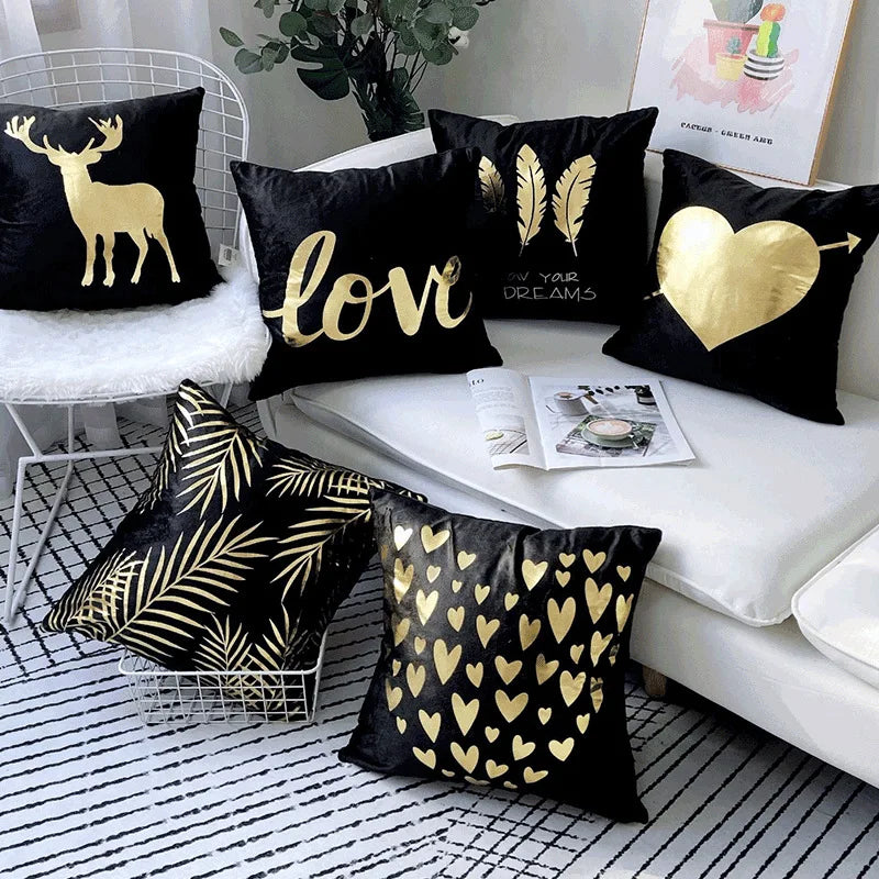 Wholesale Christmas Nordic Simple Home Plush Bronzing Black Christmas Sofa Cushion Cover Pillowcase Pillow Case Cushion Case