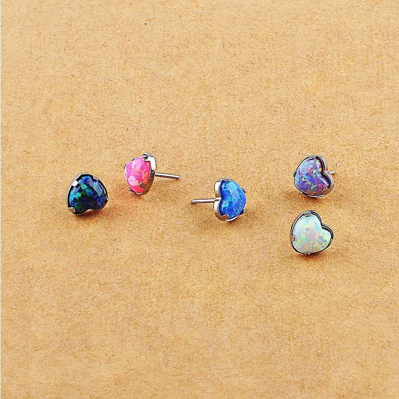 G23 Titanium Push-in Threadless Opal Claw Heart Top Labret Monroe Stud for Wedding or Engagement Body Jewelry