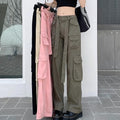 S-3XL American Vintage Multi Pocket Worn Cargo Pants Female Drag Cool Street Loose and Slim Straight Pants