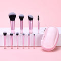 Makeup Brush Set 10 Piece Essential Travel Makeup Kit Face Synthetic Hair Brushes with Transparent Crystal Handle