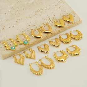 Wholesale Custom 18K Gold Stainless Steel Chunky Pearl Drop Earrings for Women Fashion Jewelry