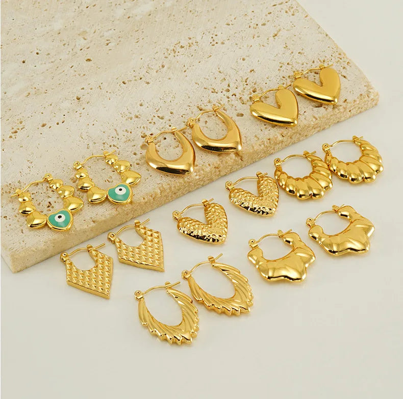 Wholesale Custom 18K Gold Stainless Steel Chunky Pearl Drop Earrings for Women Fashion Jewelry