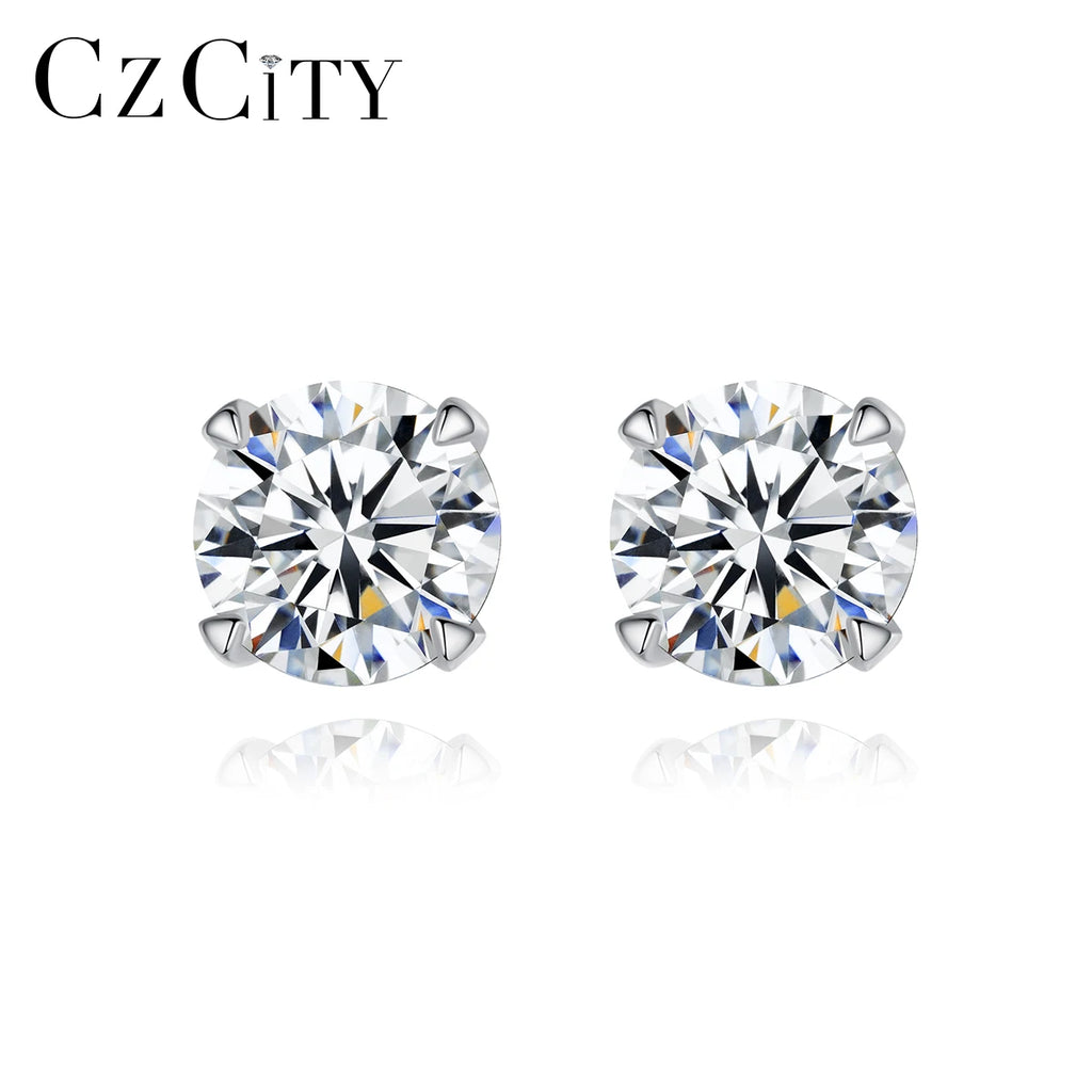 CZCITY Elegant 925 Sterling Silver Diamond Man Women Ear Ring Small for Boy Moissanite Stud Earring