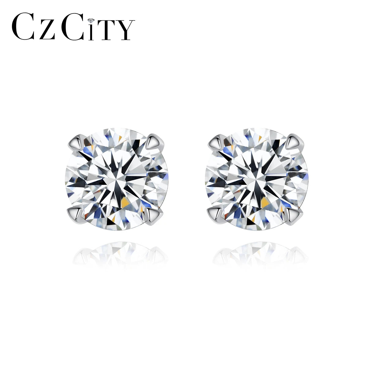 CZCITY Elegant 925 Sterling Silver Diamond Man Women Ear Ring Small for Boy Moissanite Stud Earring