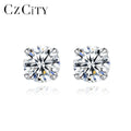 CZCITY Elegant 925 Sterling Silver Diamond Man Women Ear Ring Small for Boy Moissanite Stud Earring