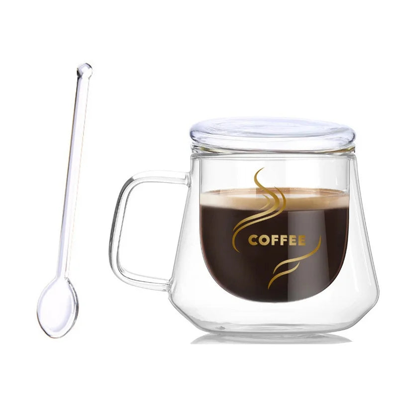 Personalized Logo Stocked Custom 200ml/7oz Double Wall Insulated Glass Coffee Mugs & Tea Cups with Handle PSC DC046-A