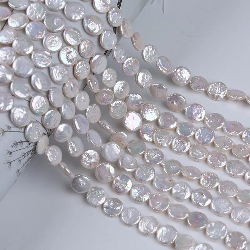 10-11mm Coin Shape Natural White Freshwater Loose Wholesale Flat Bead Strand Pearl Grade a