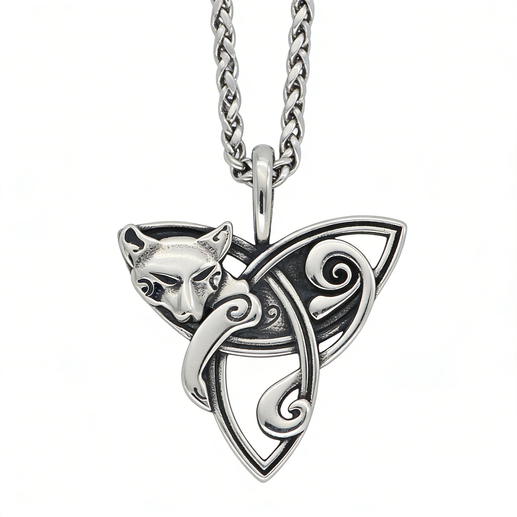 MECYLIFE Stainless Steel Celtic Necklace Viking Jewelry Vintage Nordic Animal Fox Pendant Necklace