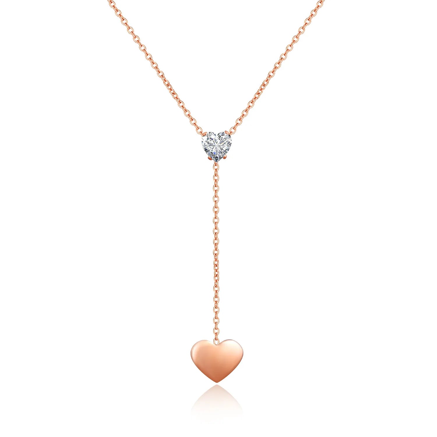 Welwish Valentine Gift Diamond Chain 18K Titanium Stainless Heart Necklace for Girls Gift