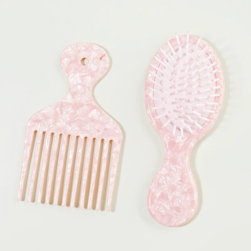CSSZ0634 CSSZ0419 Custom Logo pink Acetate Hair Comb Afro Wide Tooth Anti Static Comb Brush Set Accessories Girls