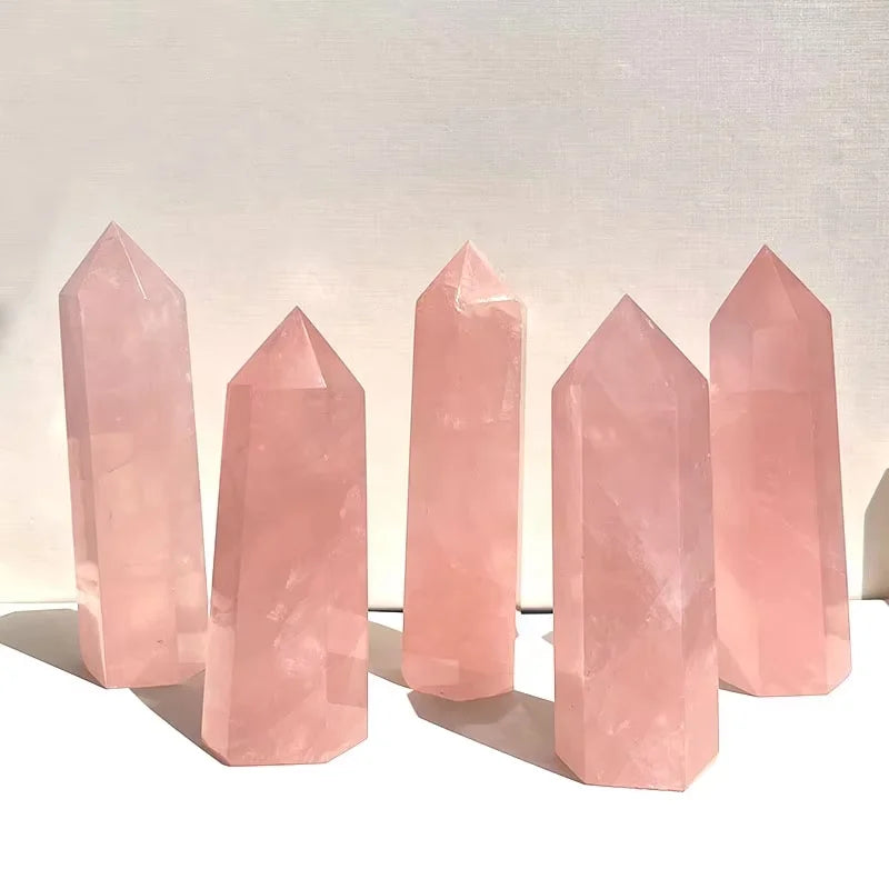 Wholesale Polished Rose Quartz Tower Point Craft Wand Natural Crystal Gemstone for Fengshui