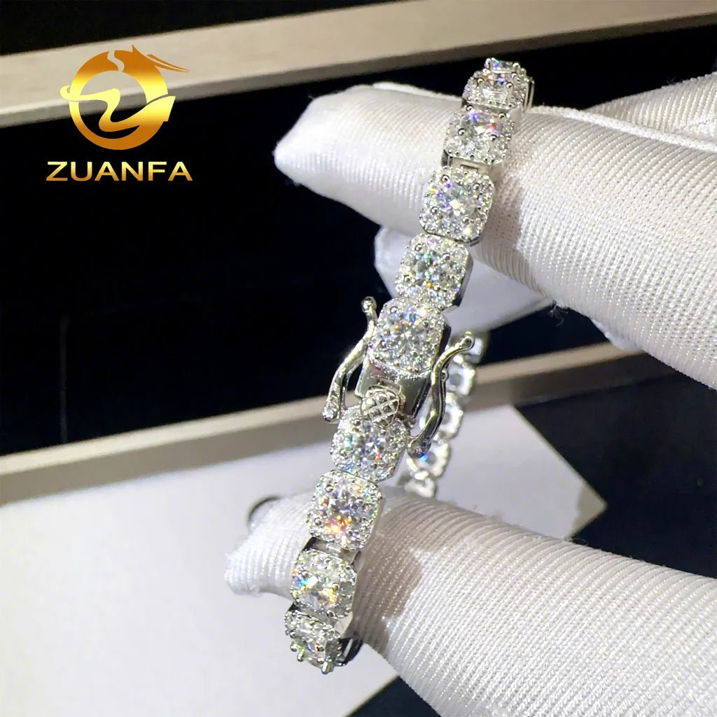 Pass Diamond Tester 6MM  Luxury 925 Sterling Silver Iced Out Hip Hop Fire Jewelry VVS1 Moissanite Cluster Tennis Chain Bracelet