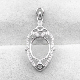 Sterling Silver 10*12mm Semi Mount Pendant Empty Frame Blank Support Setting S925 Base Holder Without Center Stone for DIY Inlay