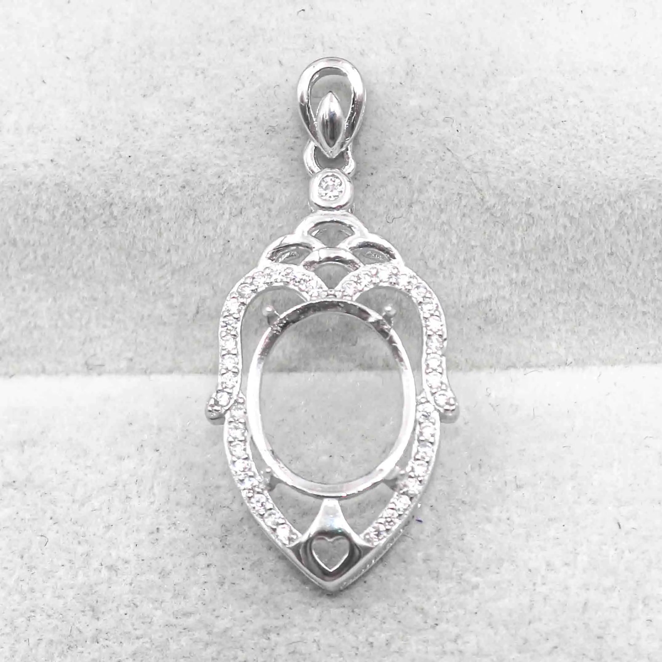 Sterling Silver 10*12mm Semi Mount Pendant Empty Frame Blank Support Setting S925 Base Holder Without Center Stone for DIY Inlay