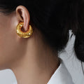 Women's Vintage Stainless Steel Gold Earrings Oversized Metal Texture Non-Pierced Clip for Party