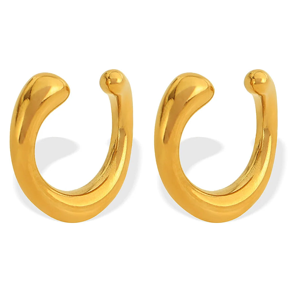Minimalist Hypoallergenic 18K Gold Plated Stainless Steel Jewelry Waterproof Ear Clips Irregular Circle Ear Cuff Earrings YF4097