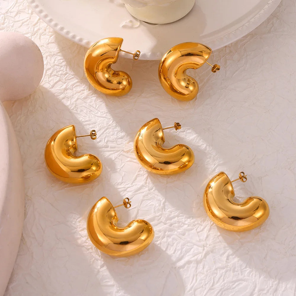 2024 New 18k Gold Plated Hypoallergenic Stainless Steel Vintage Geometry C Shape Earring for Women Waterproof Jewelry for Gift