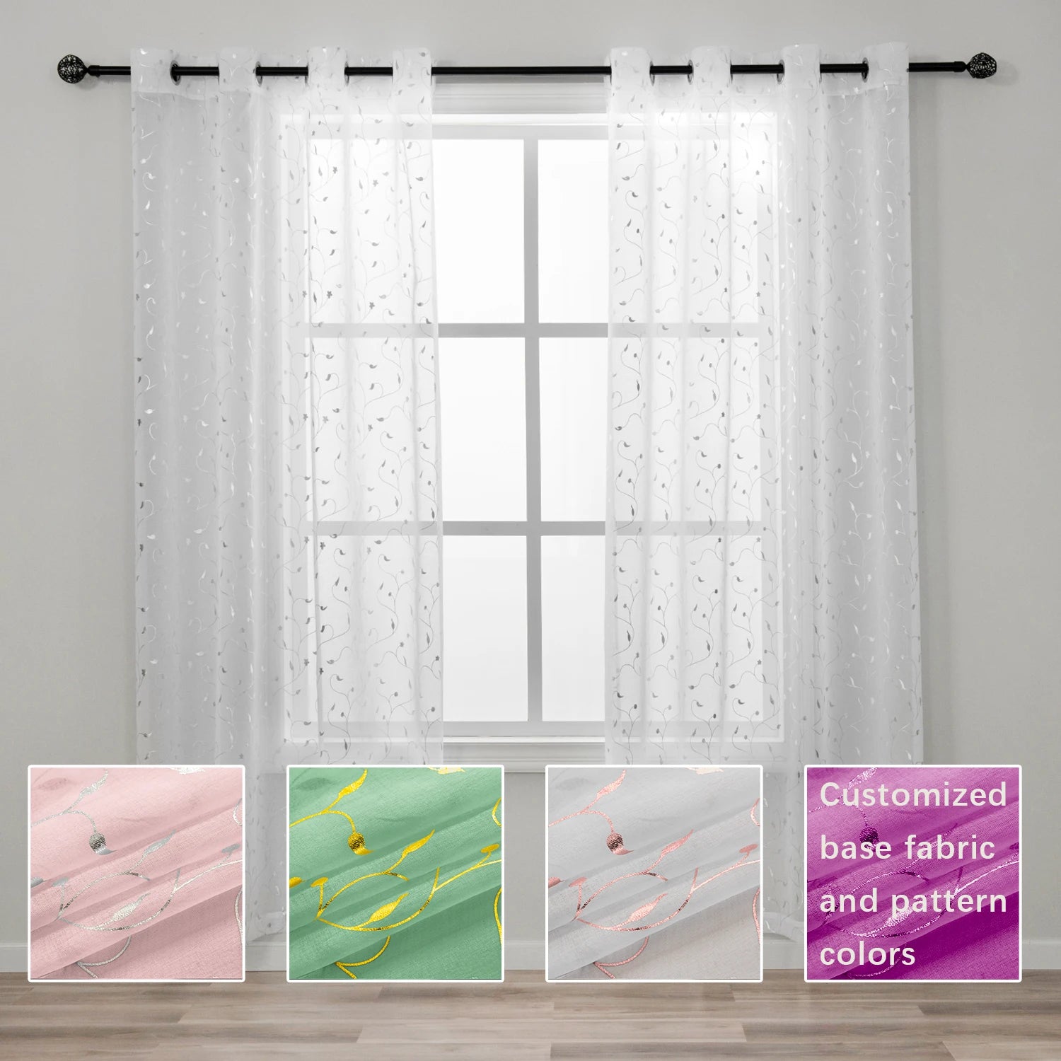 China Factory Wholesale Voilage Rideau White Sheer Curtain Latest Designs with Shiny Silver Foil Premium Curtains & Valances