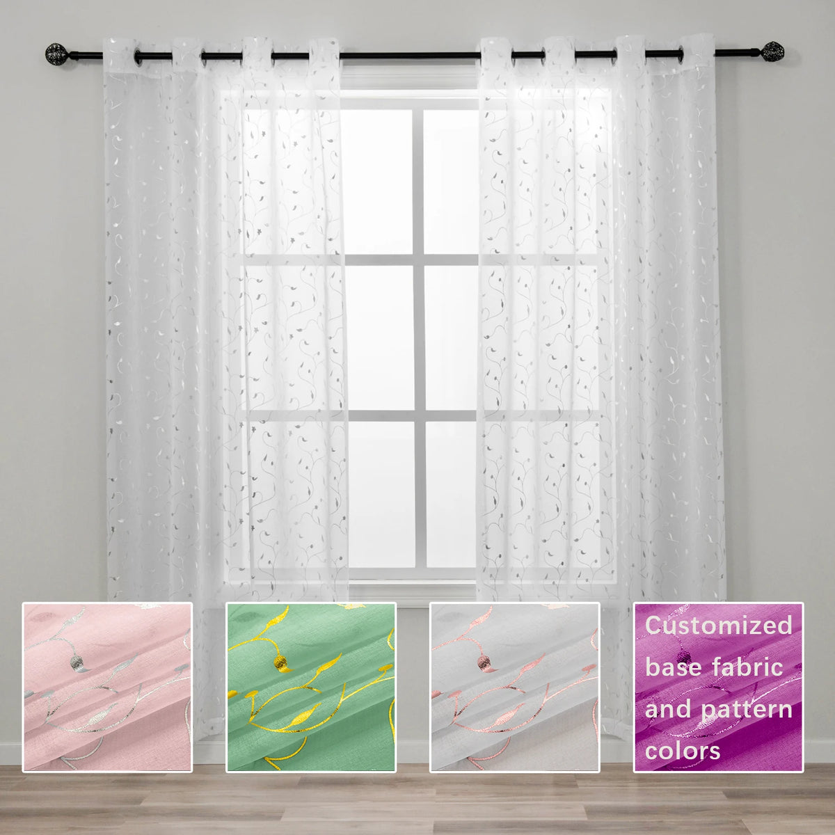 China Factory Wholesale Voilage Rideau White Sheer Curtain Latest Designs with Shiny Silver Foil Premium Curtains & Valances MegaBDM