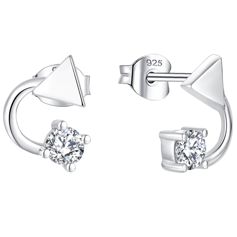 Wholesale Trendy Fine Rhodium Plated Women's Earrings Jewellery Geometric Triangle Sterling 925 Silver Stud Earrings