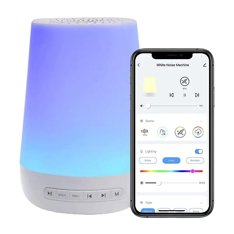 White Noise Machine Night Light Toddler Sleep Trainer 34 Soothing Sounds Timer App Remote Control ABS/PP Material CE RoHS FCC