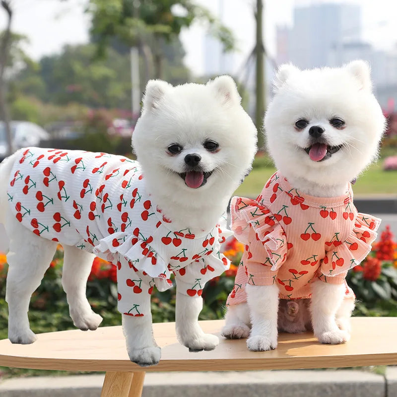 Wholesale Cute Cotton Fashion Cherry Sleeve Pet Dog T-shirt