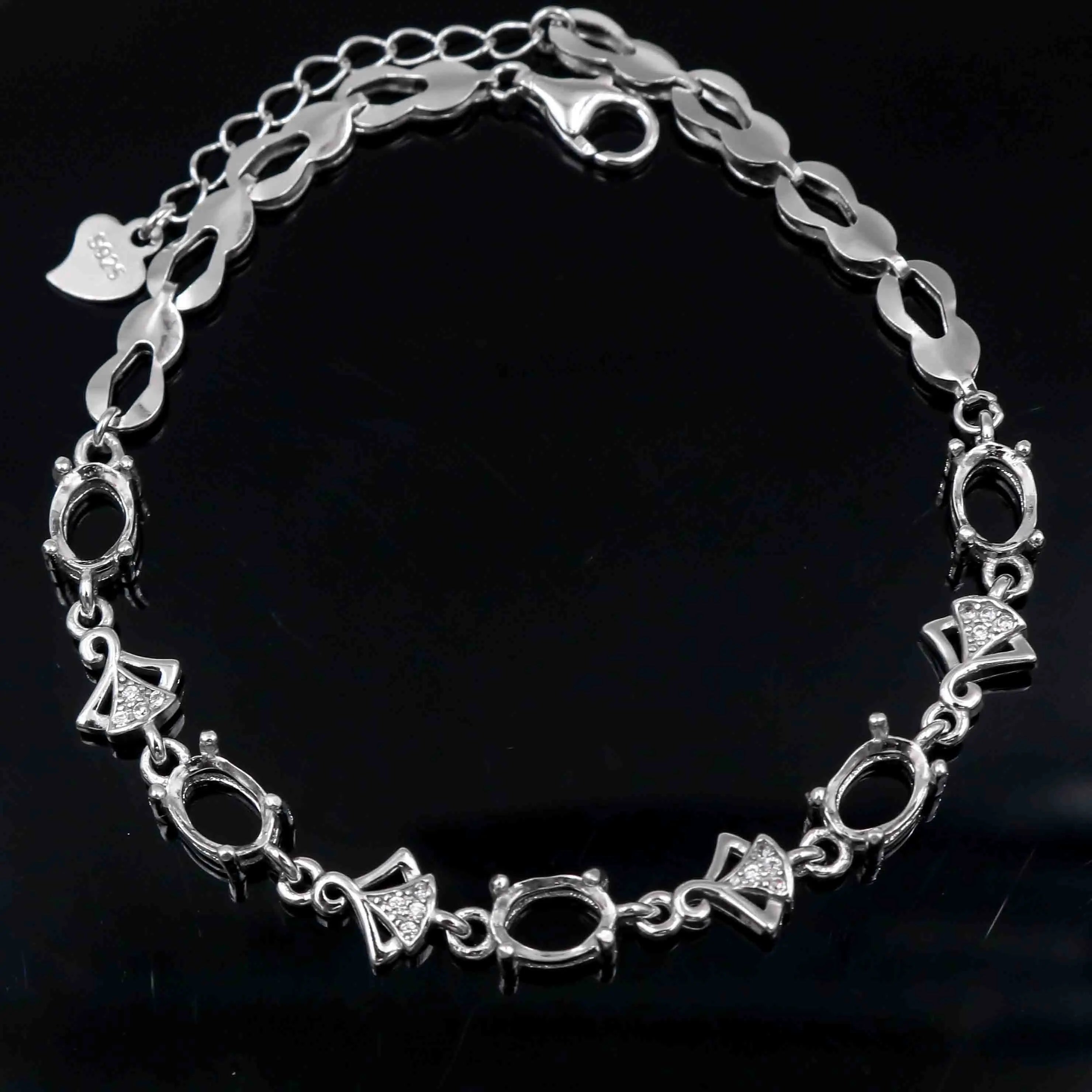 Sterling Silver 5*7mm Semi Mount Bracelet Blank Empty Support Mountain Claw Setting S925 Base Holder Without Stone for DIY Inlay