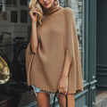 S-XXL Solid Color Cloak Knit High Neck Sweater Shawl Coat