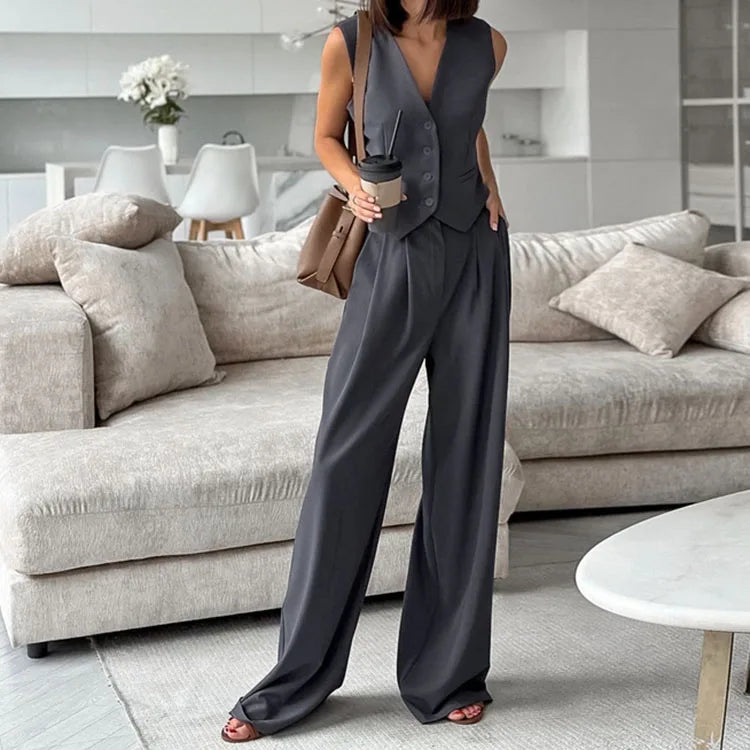 Enyami Hot Sale Wholesale New Arrival Suits Ladies Formal Two Piece Summer Set Cardigan Fashion Loose Pants Two-piece Set