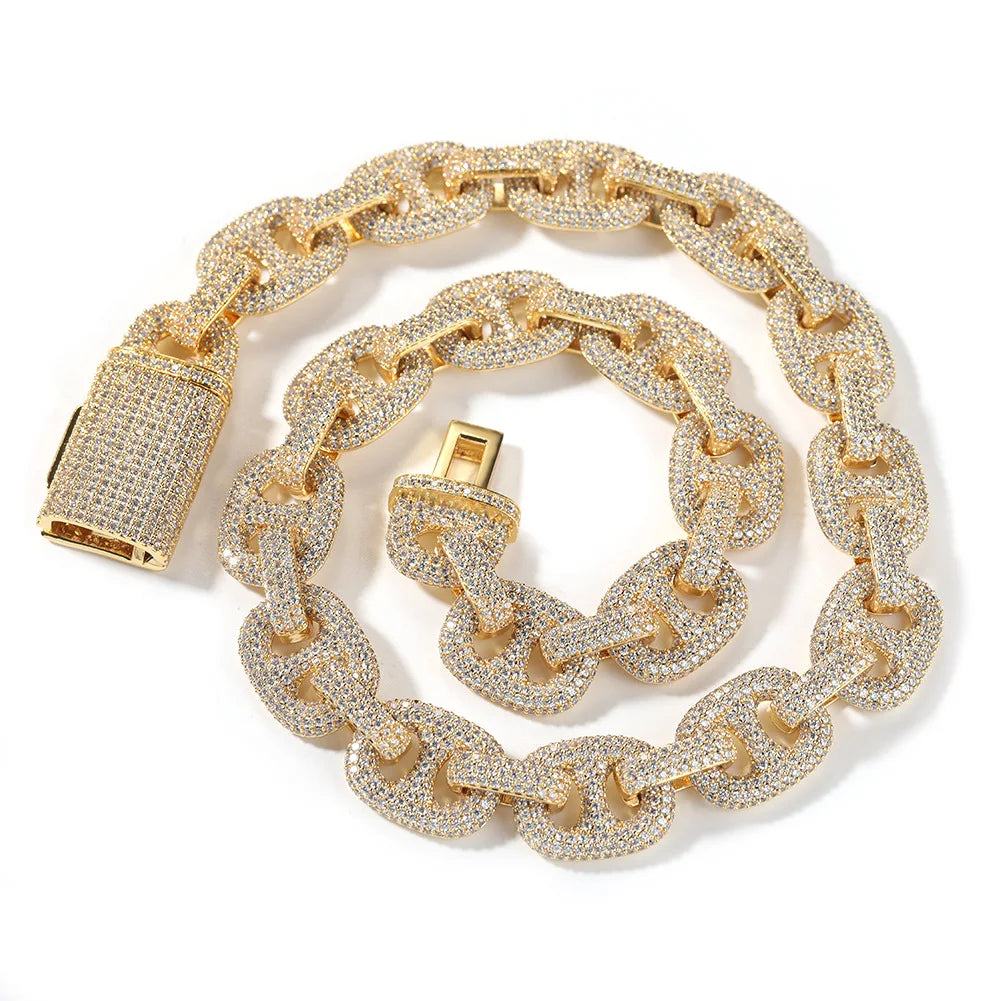 Brass Fine Chain Necklaces Bulk Chunky Hip Hop Men 16mm Iced Out Cz Mariner Coffee Bean Link Cuban Chain Necklace