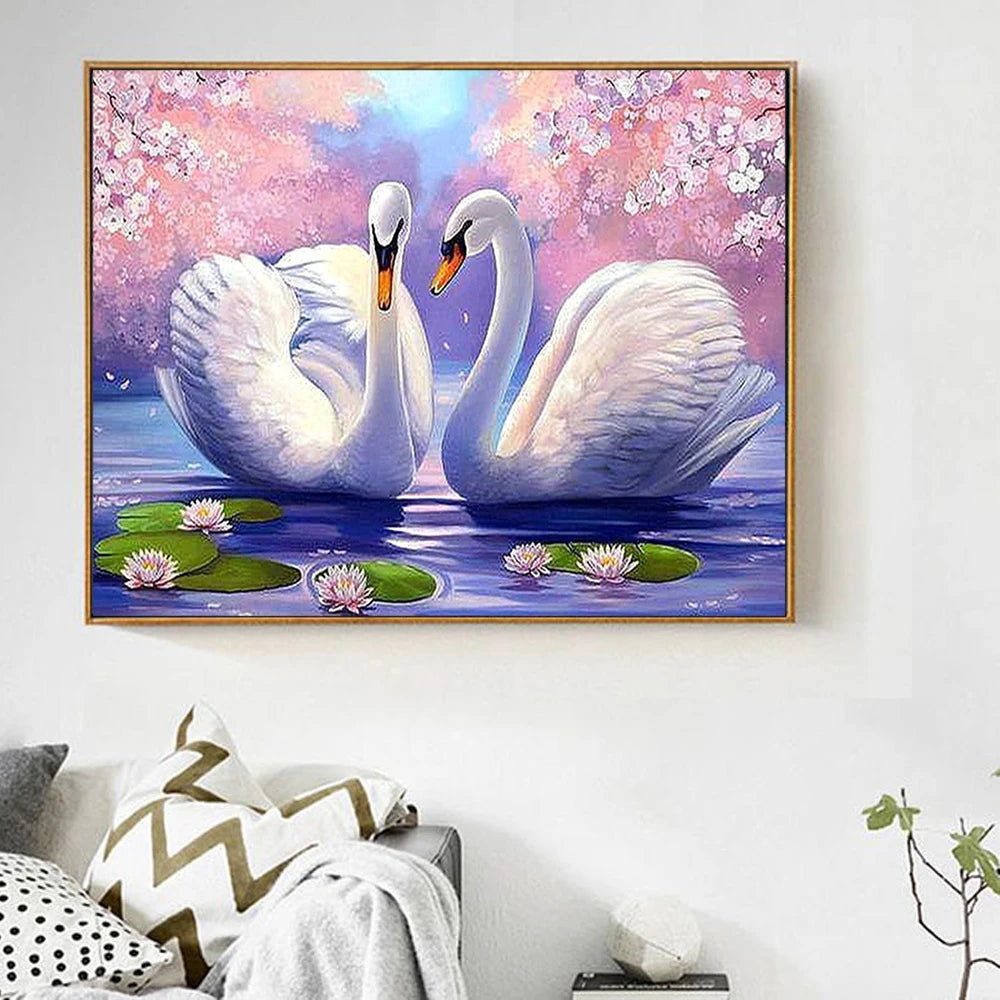 Full Square/Round Rhinestone 5D DIY Embroidery Cross Stitch Kits Home Decoration Wholesale Diamond Painting Swan for Gift
