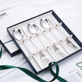 Korean Style Long Handle Stainless Steel Fork Spoon Tableware Gift Box 6 Pcs Set Restaurant Spoon Fork Silverware Flatware Set