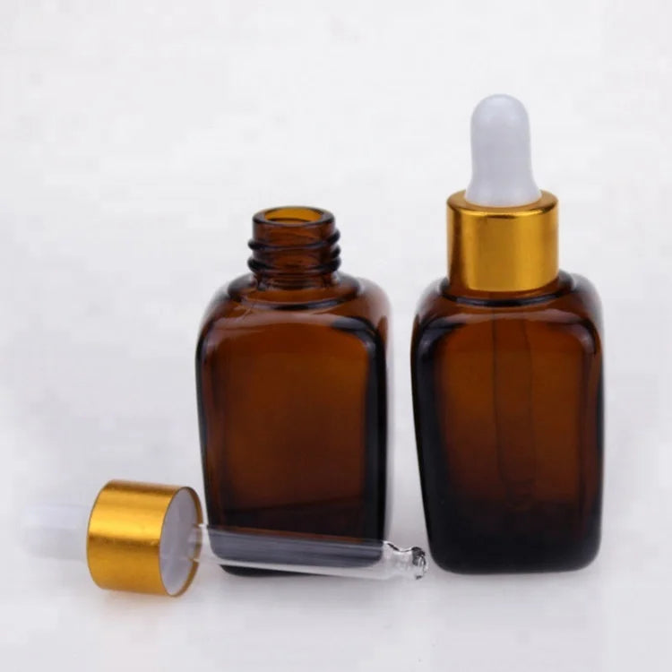 Best-selling Cosmetic Packaging Din18 50ml square Amber Glass Bottle 50ml Amber Rectangular Glass Bottle for the Essential Oil