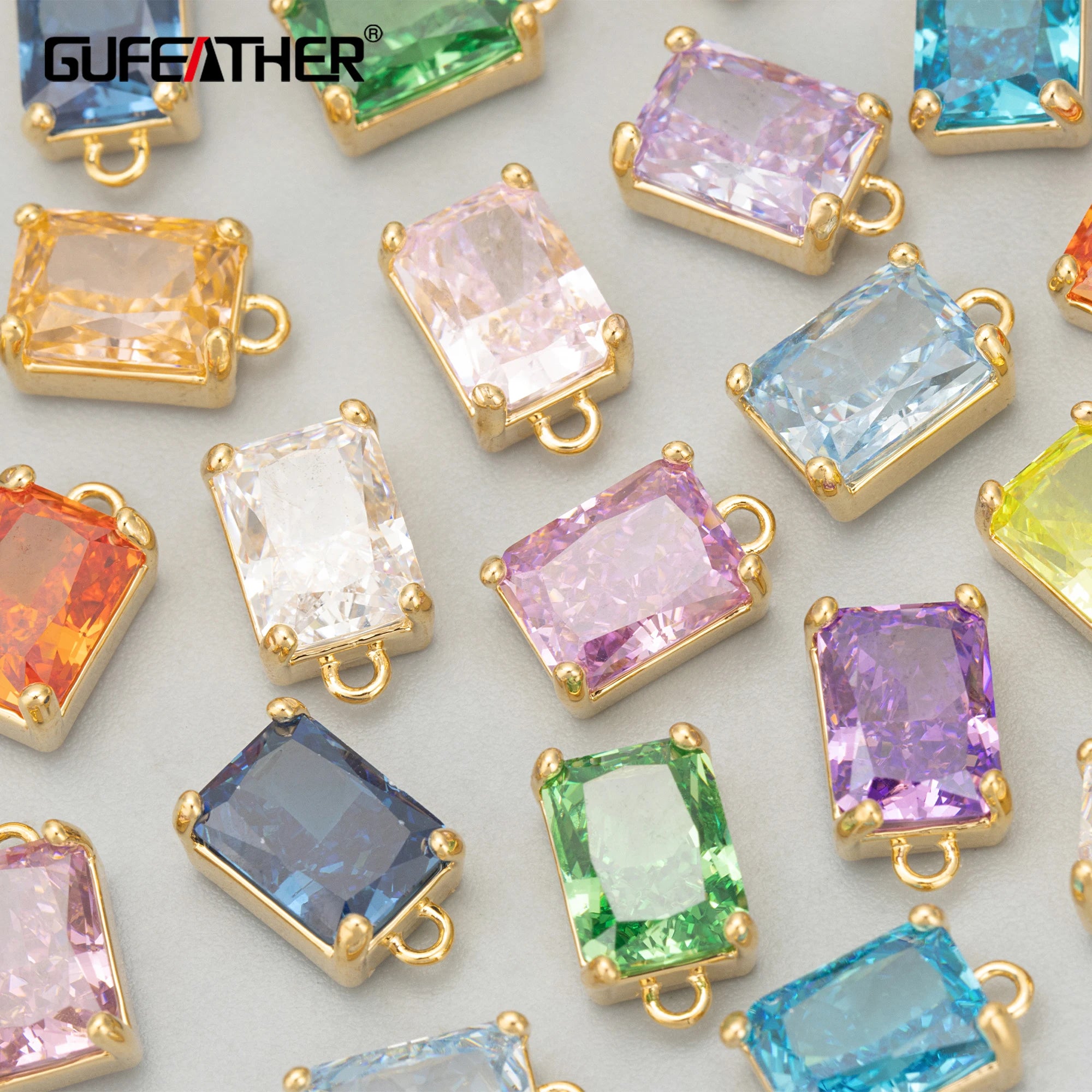 MD44 2pcs/lot 18k Gold Plated Copper Charms DIY Pendants Jewelry Findings Crushed Ice Cutting Zircon Accessories Metal for