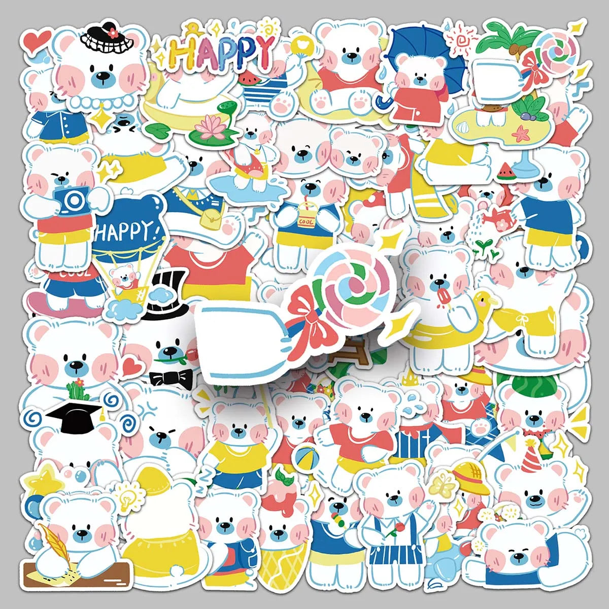 50PCS Factory Wholesale Fun Healing Vinyl Decorative Little White Bear Stickers for Journals & Diaries