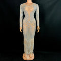 Luxury Silver Crystals Chains Party Transparent Long Sleeves Dress Evening Birthday Celebrate Sexy Prom Performance Dress
